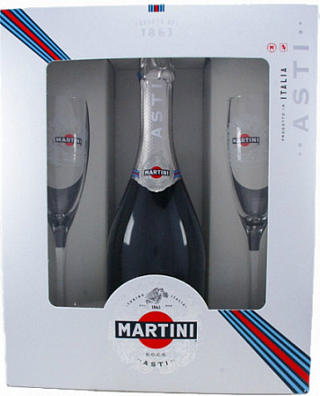 "Martini" Asti, в подарочной упаковке + 2 бокала